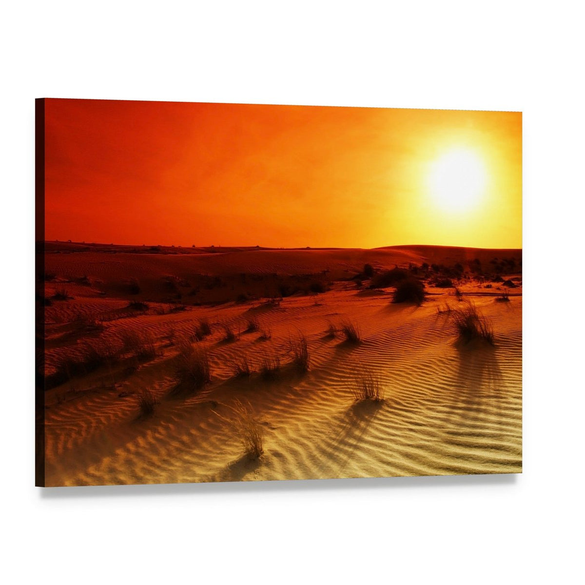 Orange Sunset Over Desert Dunes Canvas Wall Art, single panel gallery wrapped canvas, angled product view