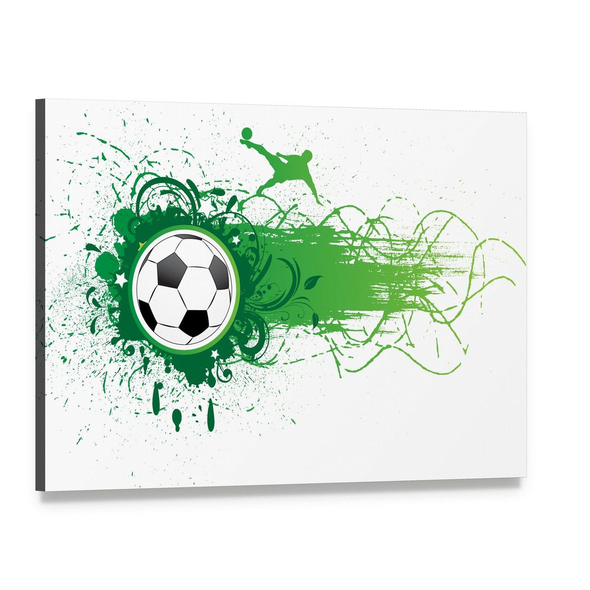 Green Soccer Player Silhouette Graphic Canvas Wall Art, single panel gallery wrapped canvas, angled product view