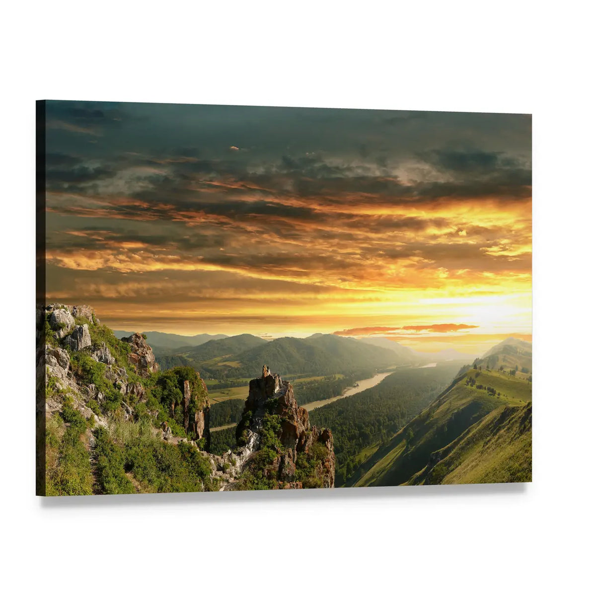 Sunset in the Altai Mountains Canvas Wall Art, single panel gallery wrapped canvas, angled product view