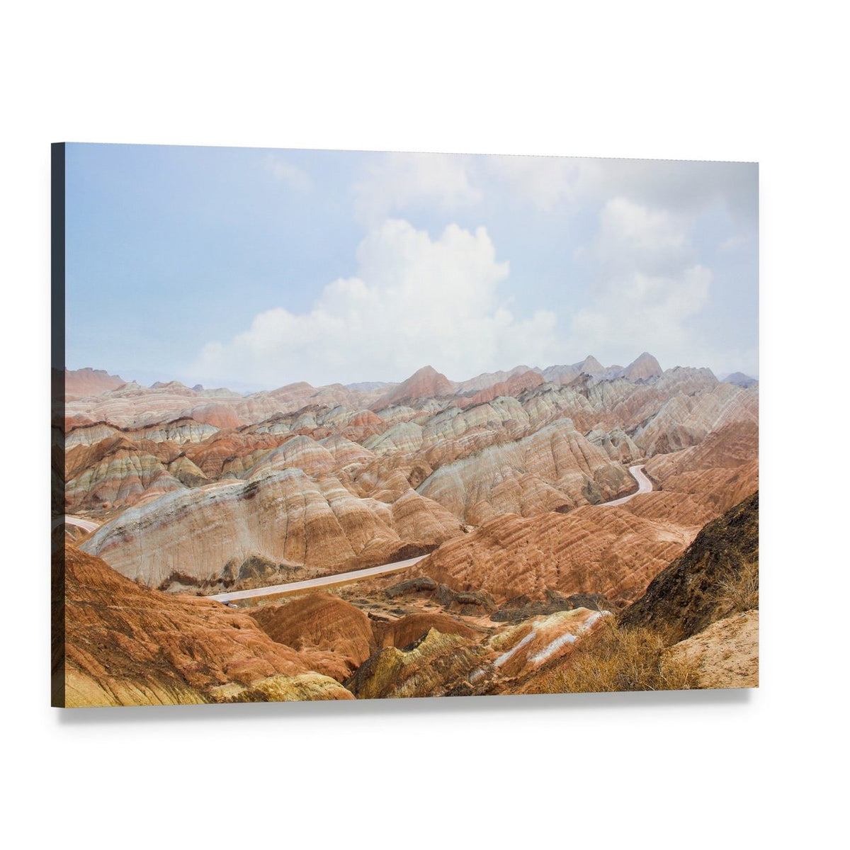 Danxia Rainbow Mountains in Daylight Canvas Wall Art, single panel gallery wrapped canvas, angled product view