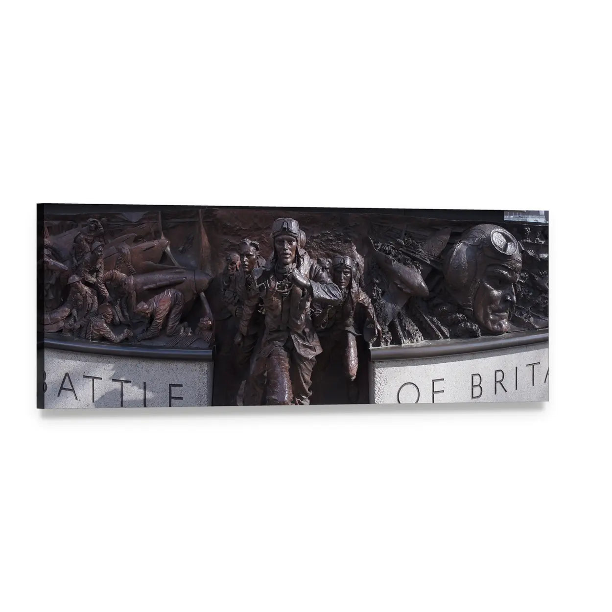 Battle of Britain Bronze Relief Monument Panoramic Canvas Wall Art, single panel gallery wrapped canvas, angled product view