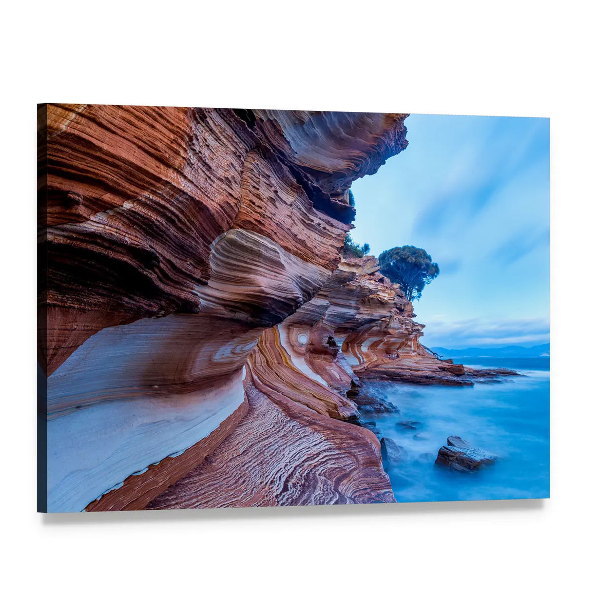 Painted Cliffs on Maria Island Canvas Wall Art, single panel gallery wrapped canvas, angled product view
