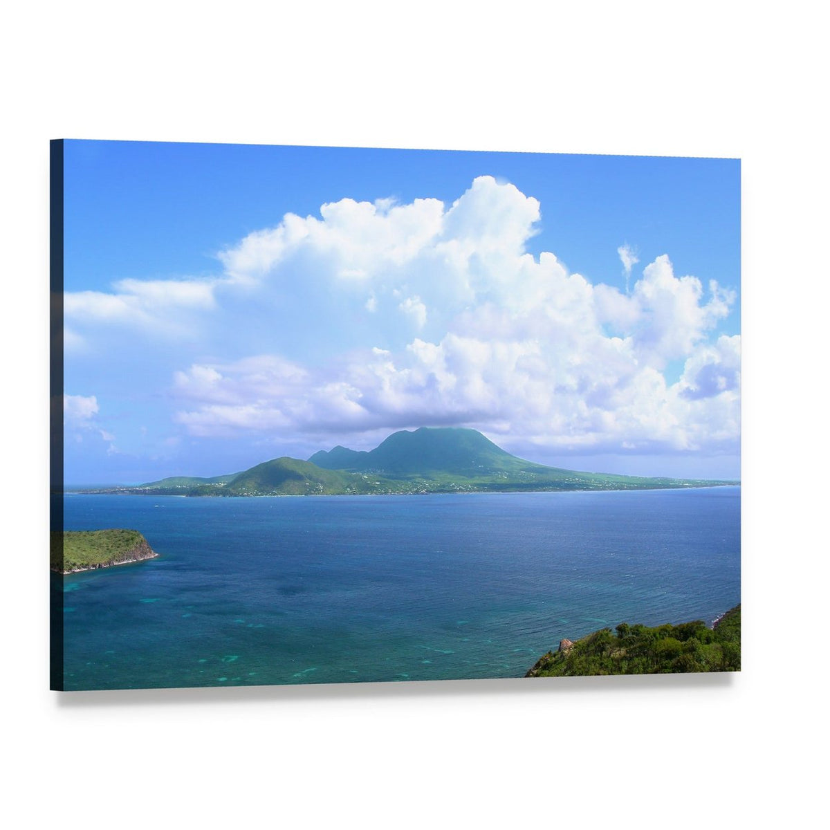 Caribbean Island Coastline with Lighthouse Canvas Wall Art, single panel gallery wrapped canvas, angled product view