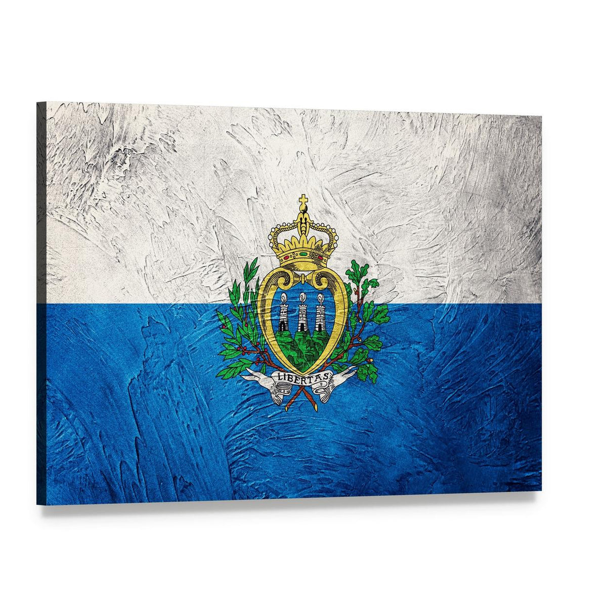 Grunge San Marino Flag Canvas Wall Art, single panel gallery wrapped canvas, angled product view