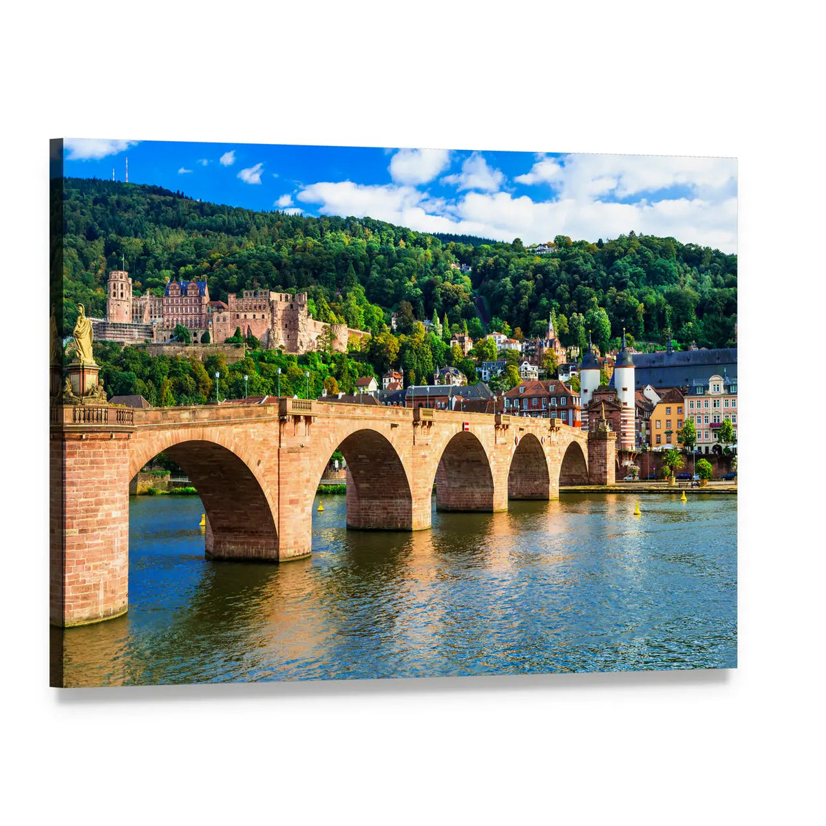Heidelberg Castle and Old Bridge Over the Neckar Canvas Wall Art, single panel gallery wrapped canvas, angled product view