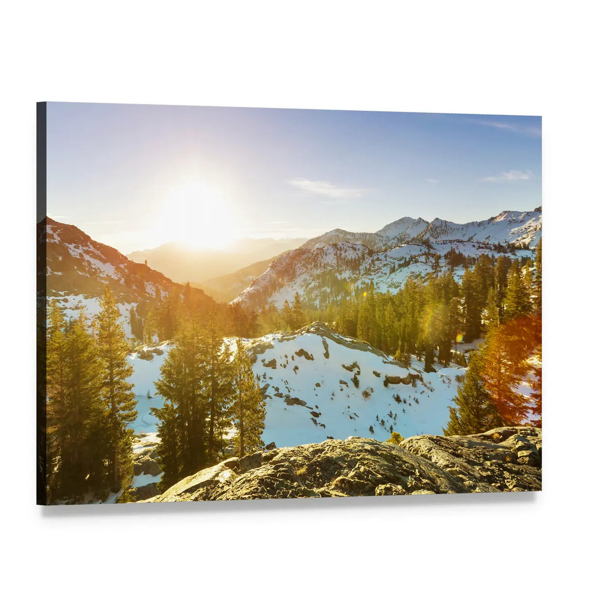 Sierra Nevada Sunrise Over Snowy Peaks Canvas Wall Art, single panel gallery wrapped canvas, angled product view