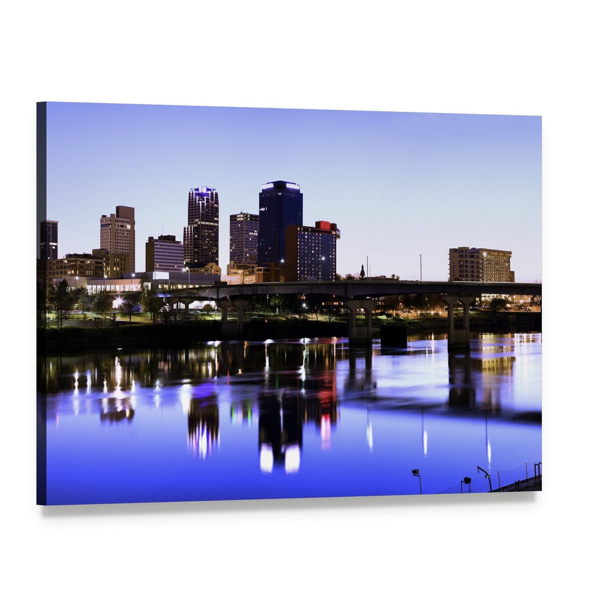 Little Rock Evening Skyline with River Reflections Canvas Wall Art, single panel gallery wrapped canvas, angled product view