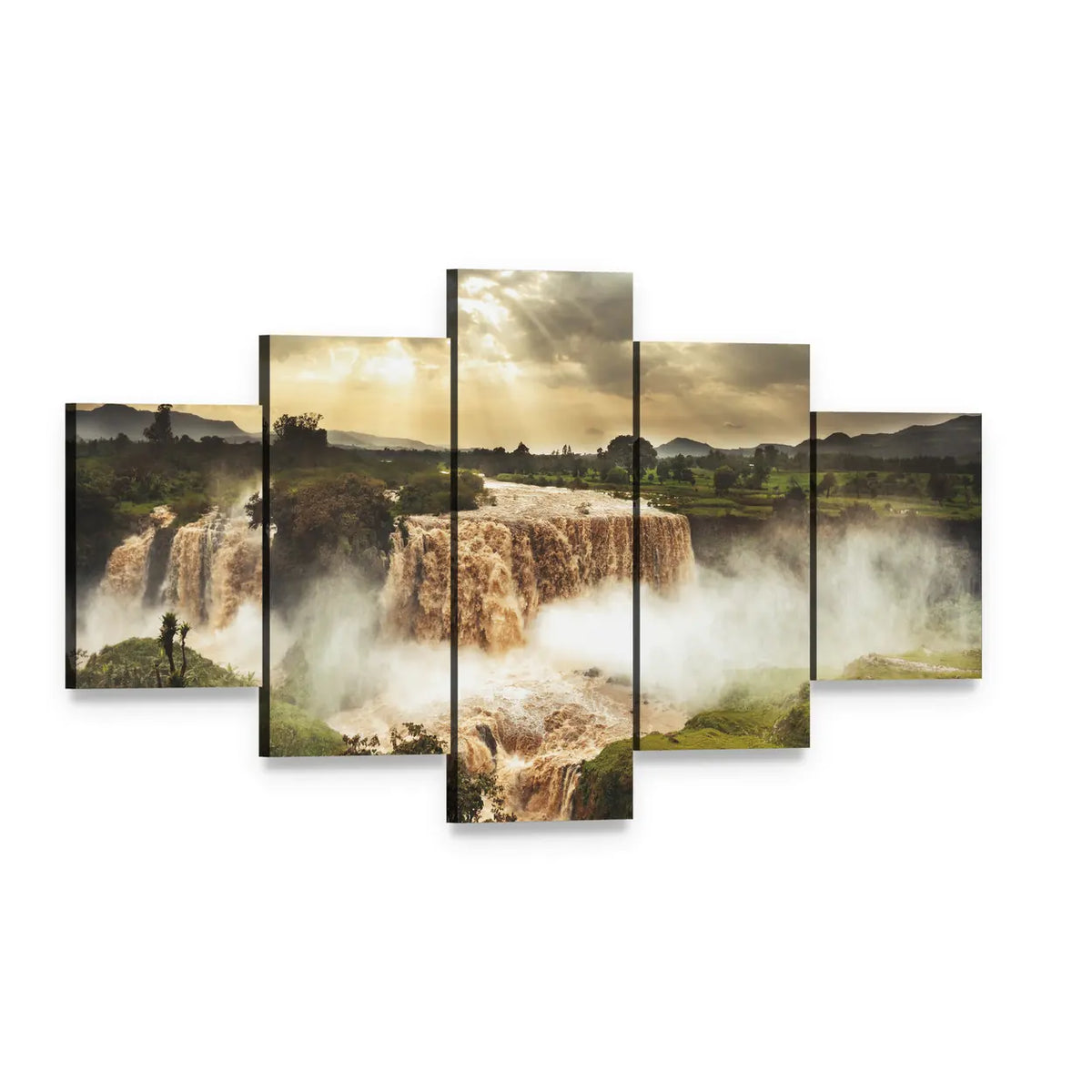 Blue Nile Falls Ethiopia Canvas Wall Art, 5 panel 5 Star layout gallery wrapped canvas set, angled product view