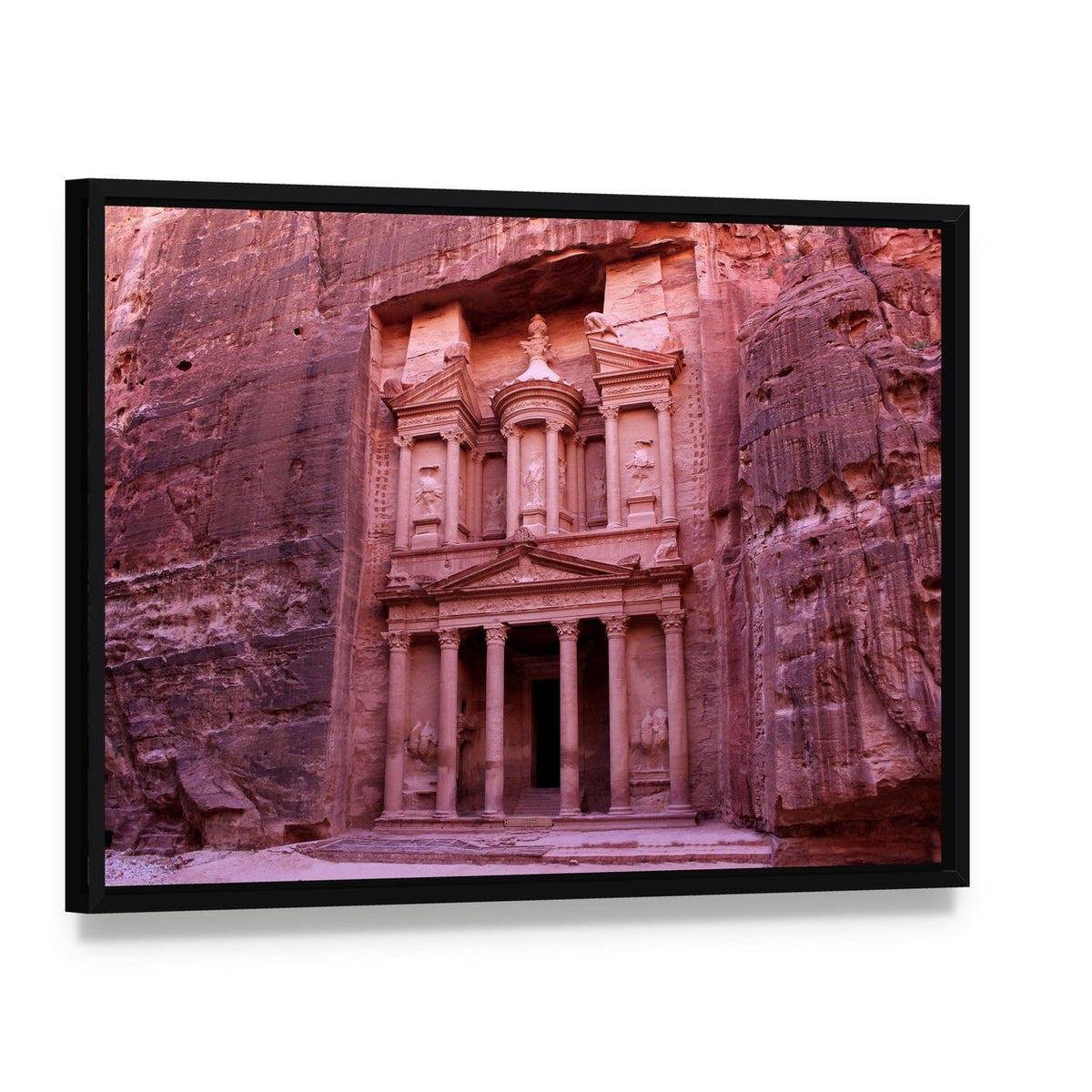 Al-khazneh Treasury in Petra, Jordan Canvas Wall Art, framed canvas in a black floater frame, angled product view