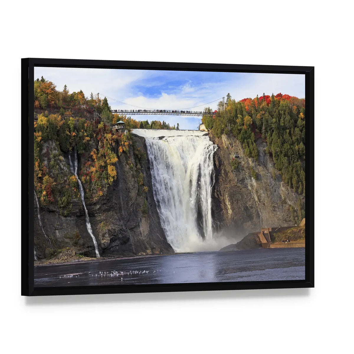 Montmorency Falls In Quebec Canada Canvas Wall Art, framed canvas in a black floater frame, angled product view
