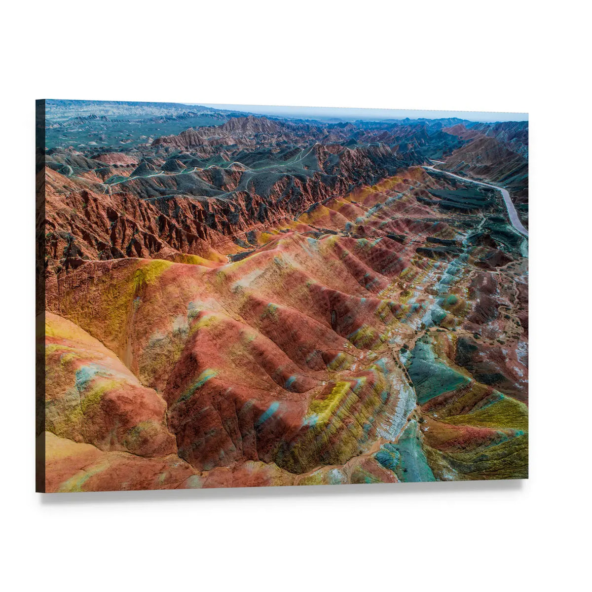 Colorful Rainbow Mountains View Canvas Wall Art, single panel gallery wrapped canvas, angled product view
