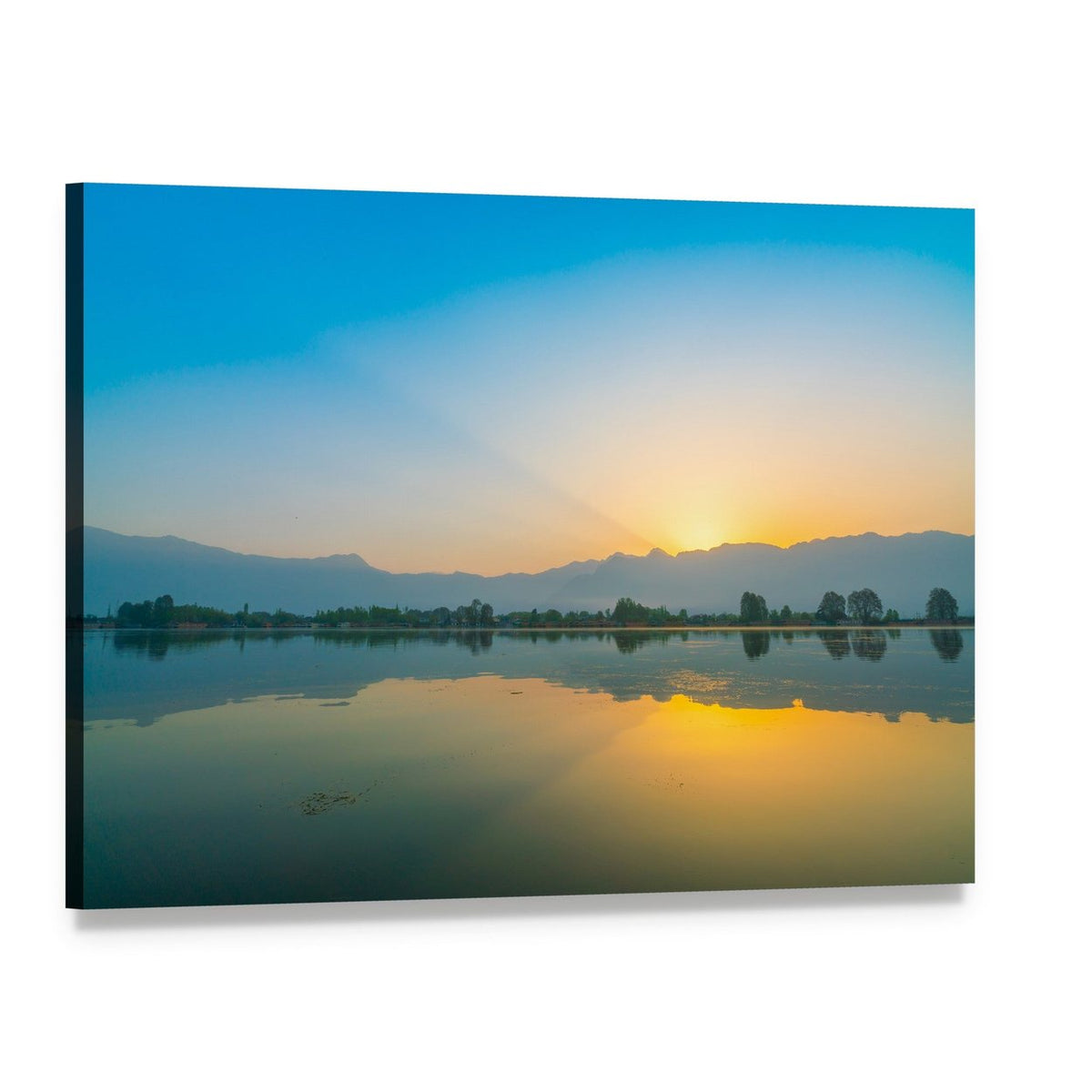 Sunrise Over Dal Lake Canvas Wall Art, single panel gallery wrapped canvas, angled product view