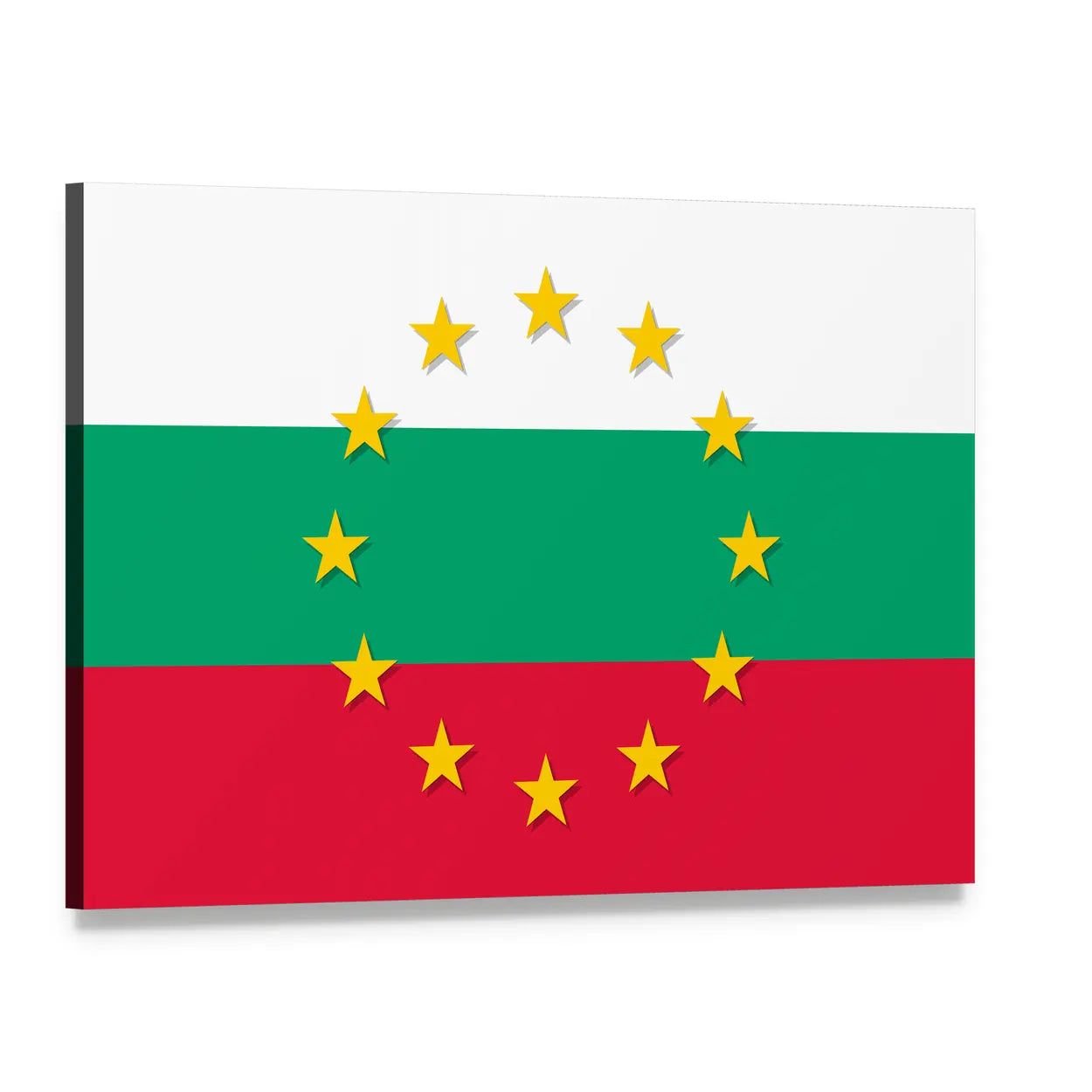 Bulgarian Flag with Eu Stars Canvas Wall Art, single panel gallery wrapped canvas, angled product view