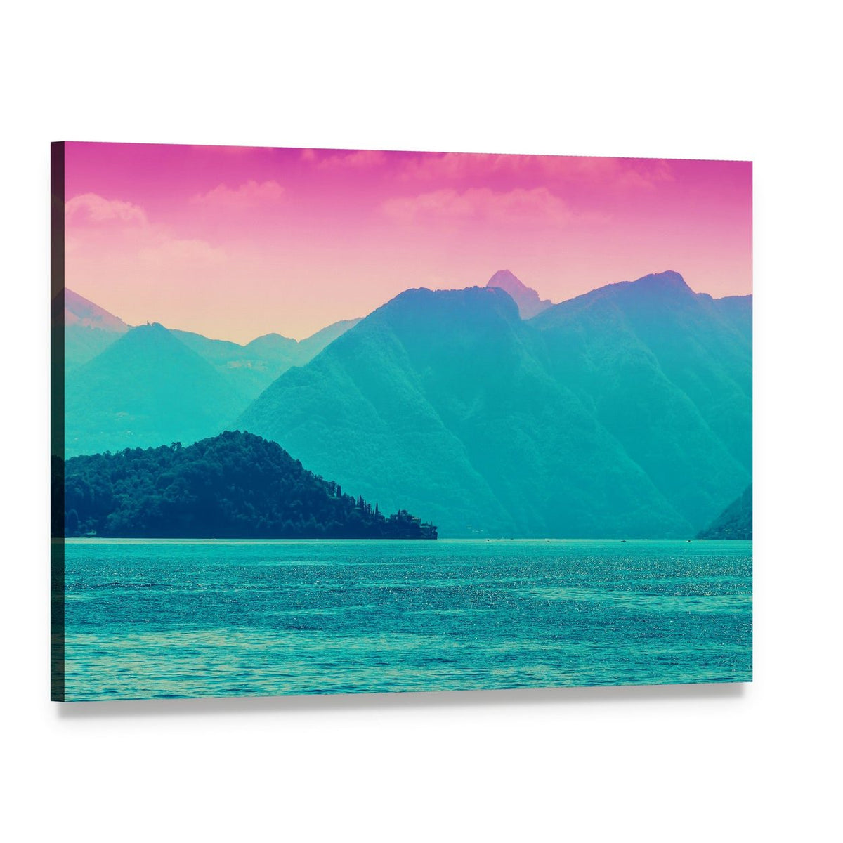 Alpine Mountains Over Lake Como Canvas Wall Art, single panel gallery wrapped canvas, angled product view