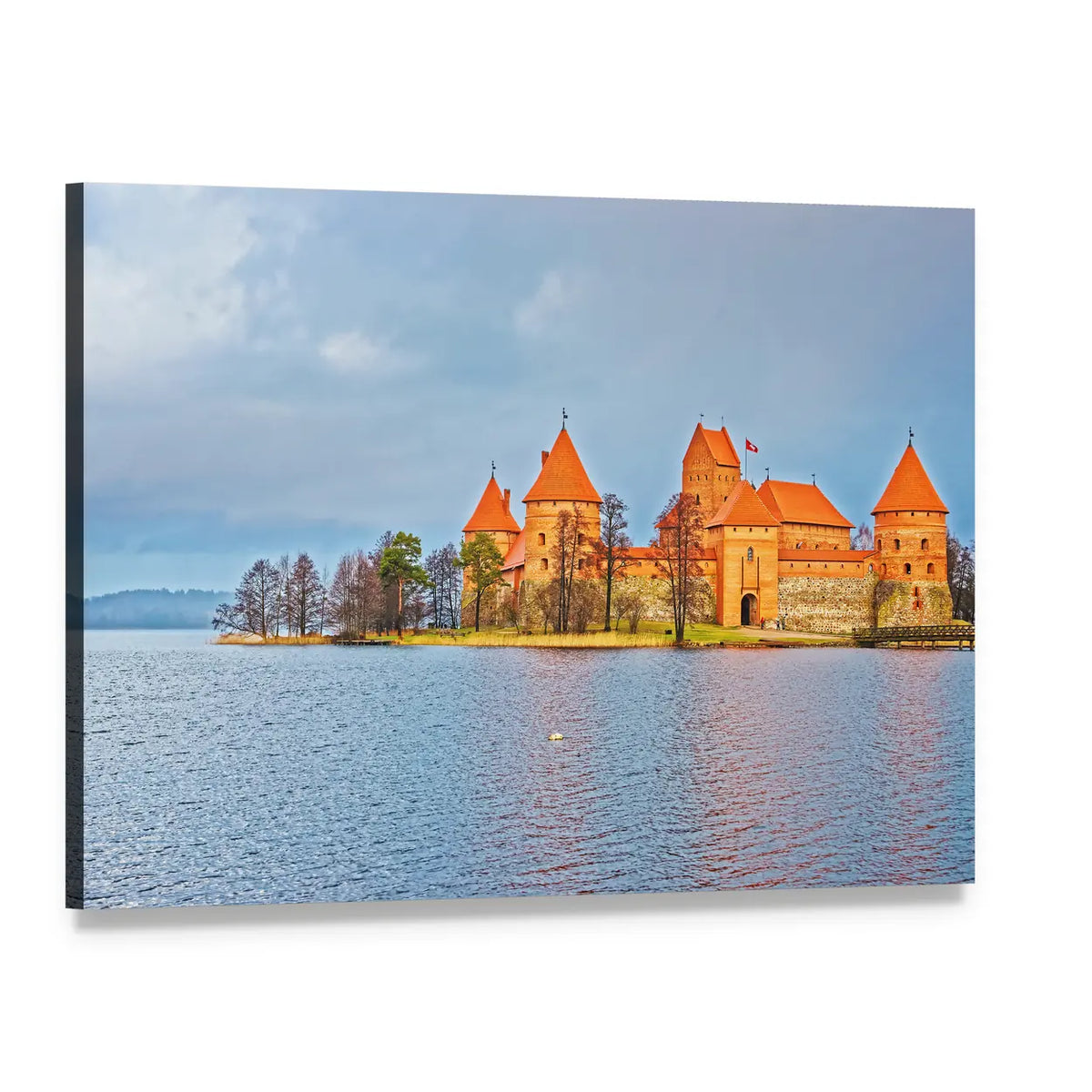 Trakai Island Castle at Galve Lake Canvas Wall Art, single panel gallery wrapped canvas, angled product view