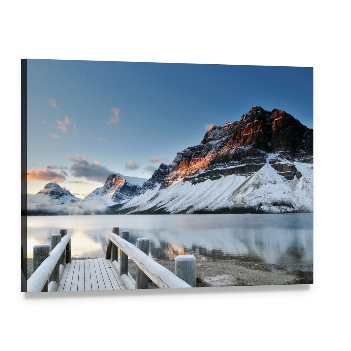 Sunrise Over Bow Lake in Banff National Park Canvas Wall Art, single panel gallery wrapped canvas, angled product view