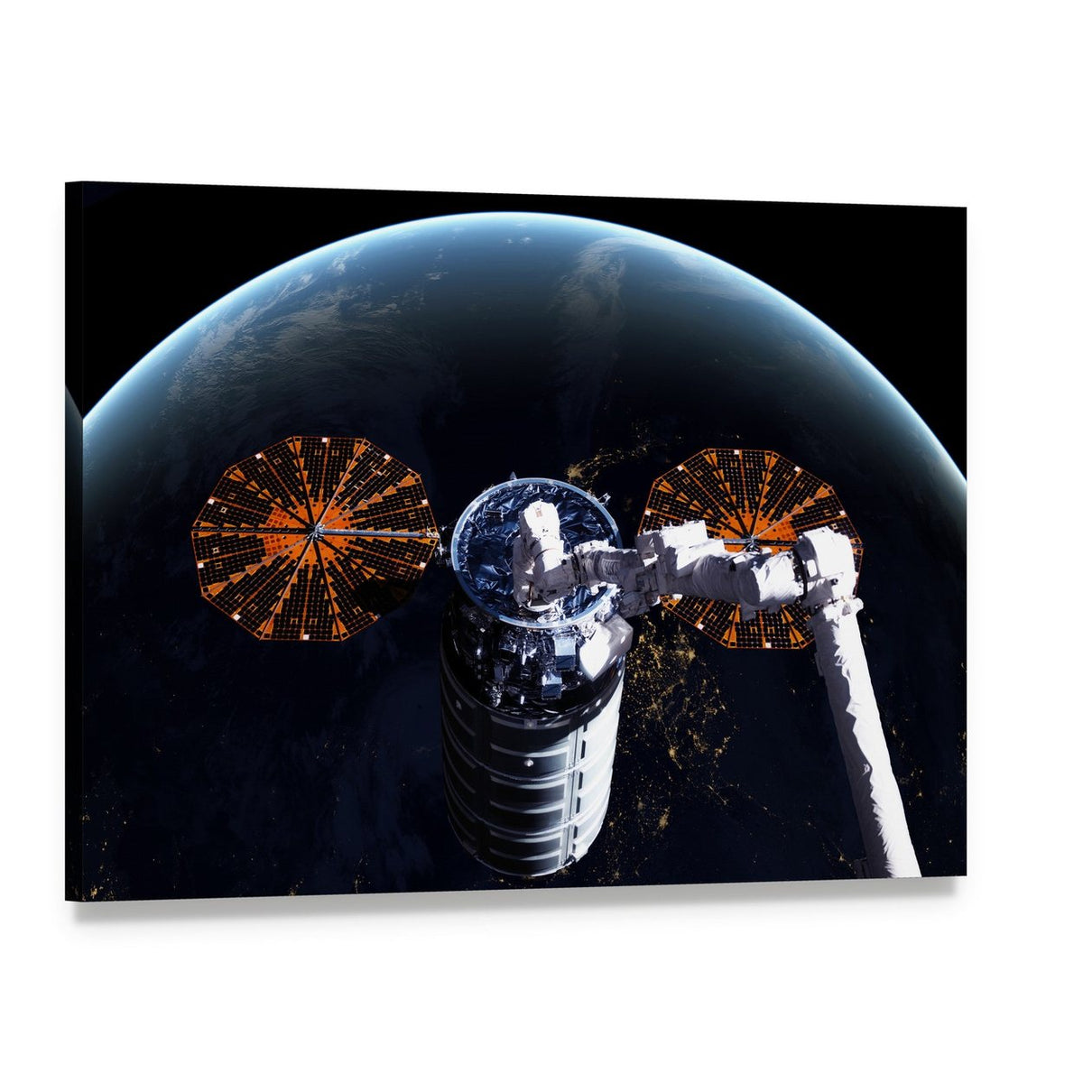 Cygnus Spacecraft Above Earth Canvas Wall Art, single panel gallery wrapped canvas, angled product view