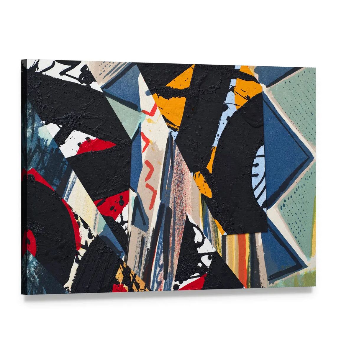 Hand-painted Paper Collage Abstract Canvas Wall Art, single panel gallery wrapped canvas, angled product view