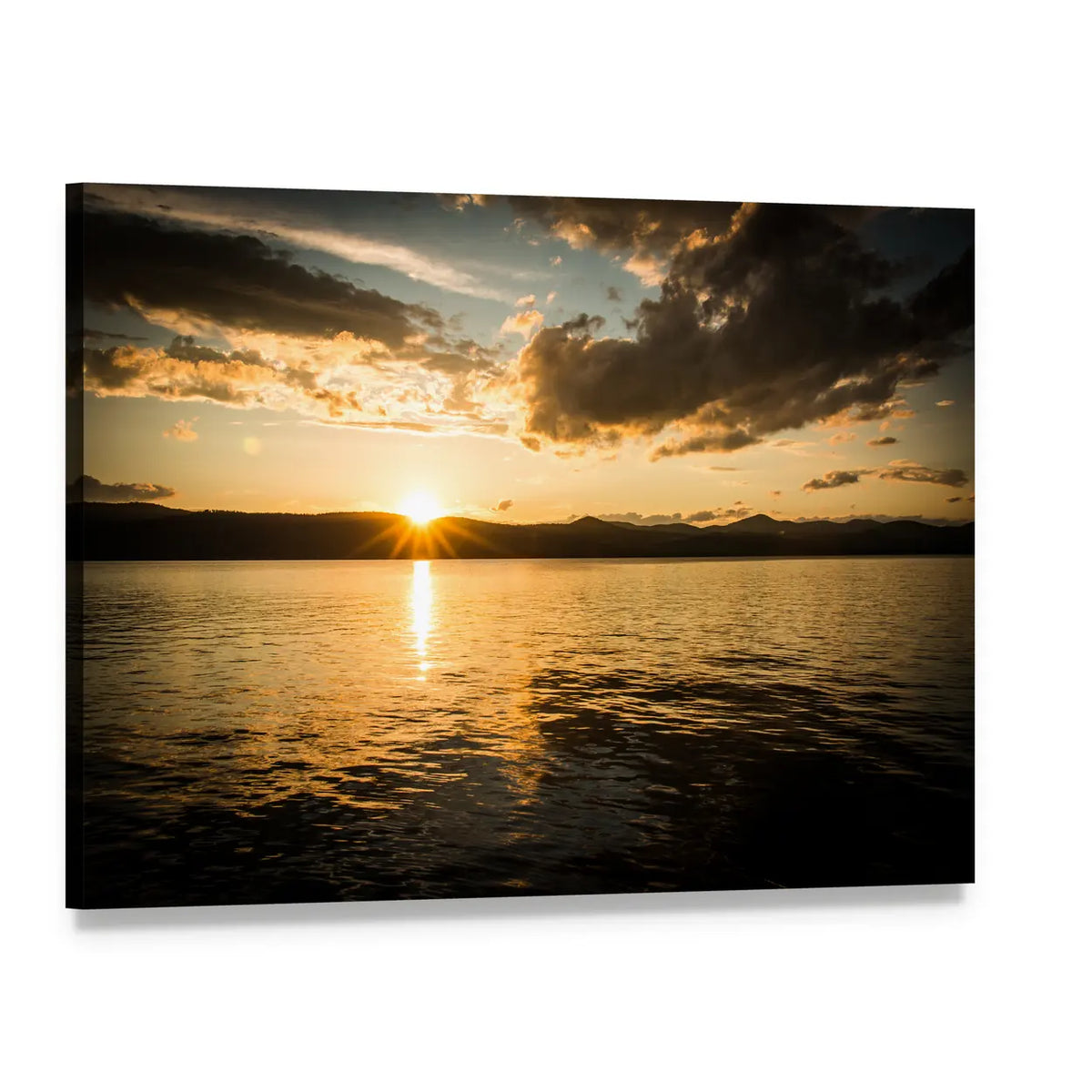 Lake George Sunset Canvas Wall Art, single panel gallery wrapped canvas, angled product view