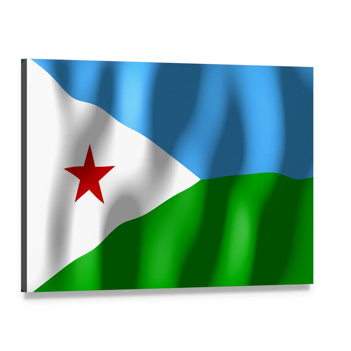 Djibouti Flag Canvas Wall Art, single panel gallery wrapped canvas, angled product view