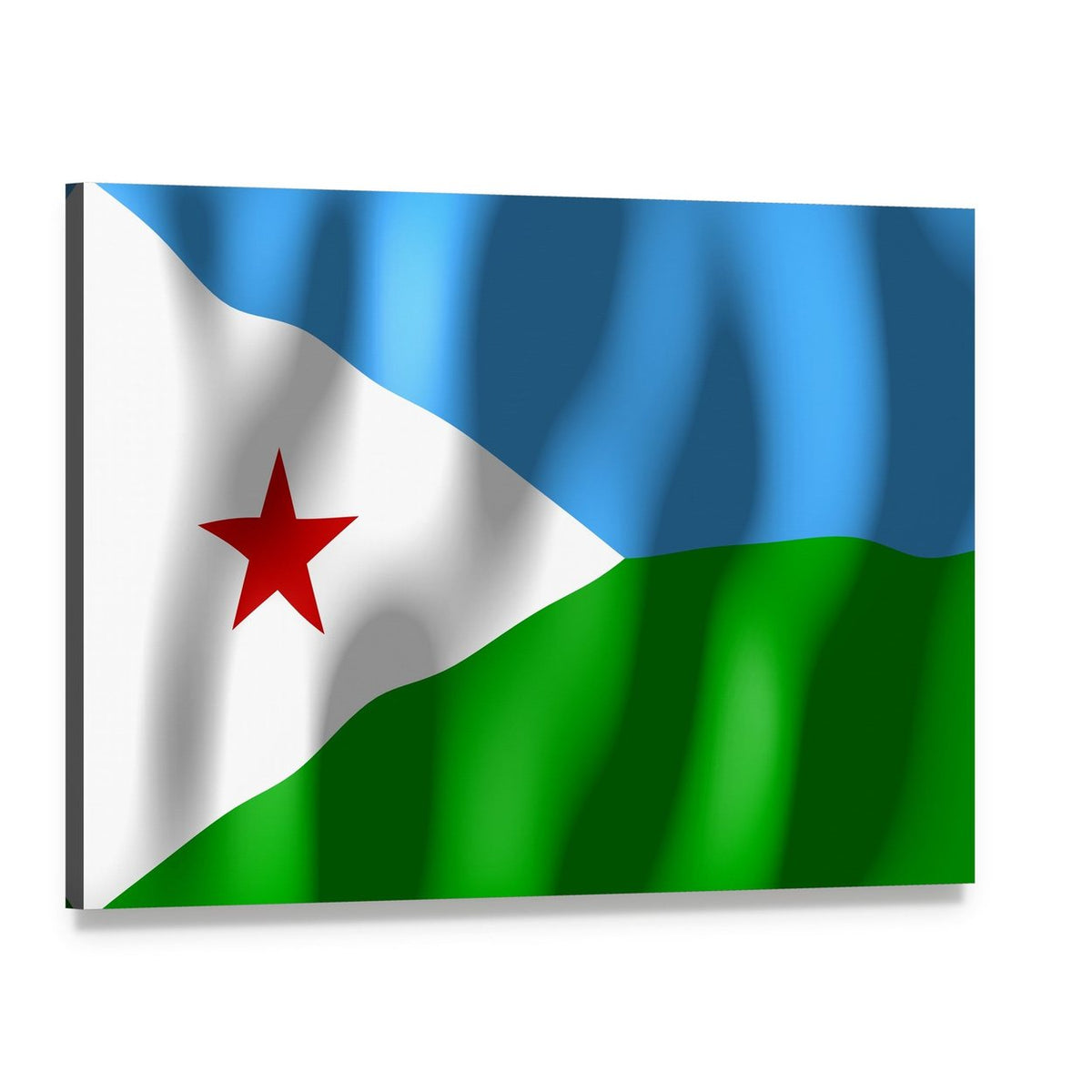 Djibouti Flag Waving Design Canvas Wall Art, single panel gallery wrapped canvas, angled product view