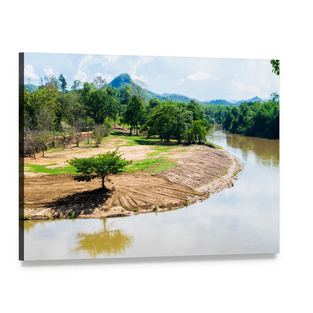 River Bend with Mountain Reflection Canvas Wall Art, single panel gallery wrapped canvas, angled product view