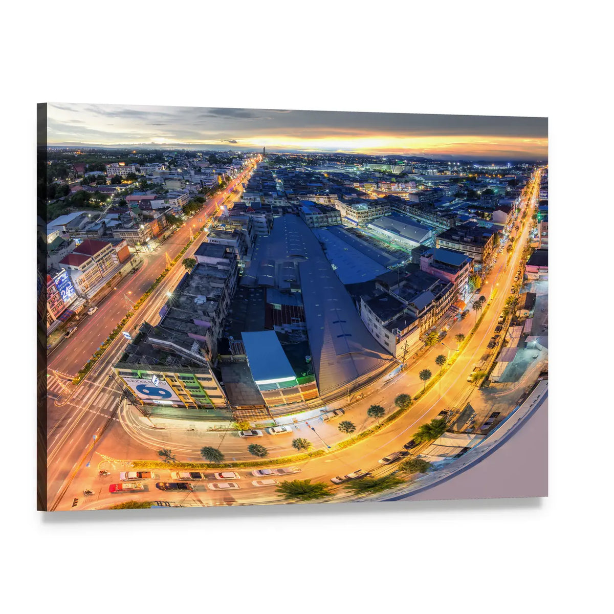 Night Aerial View of Rayong City Canvas Wall Art, single panel gallery wrapped canvas, angled product view