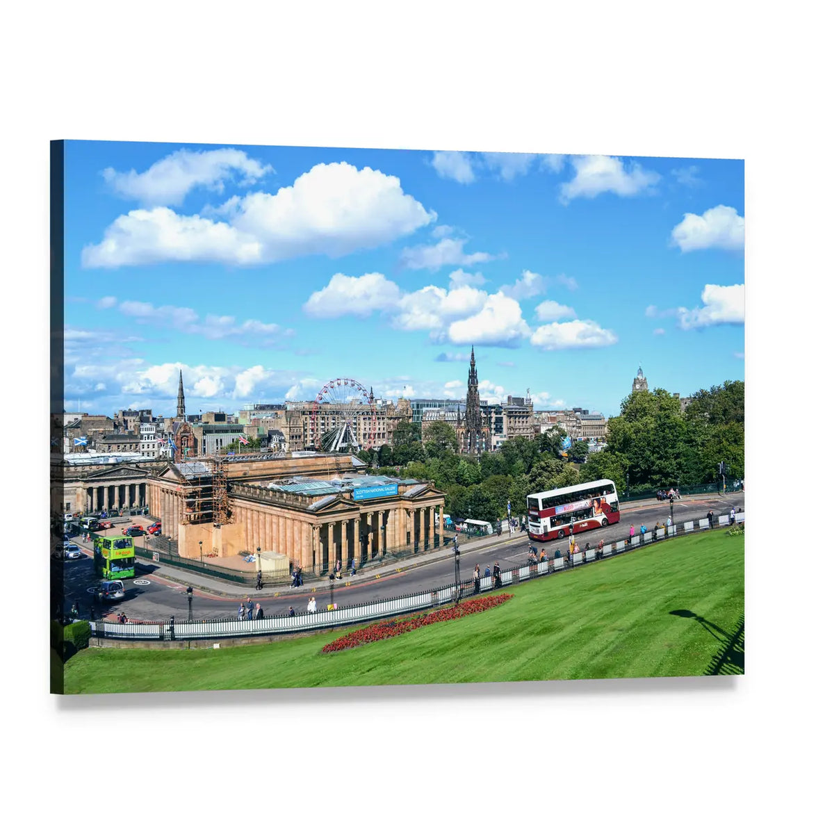 Edinburgh Skyline Over Princes Street Gardens Canvas Wall Art, single panel gallery wrapped canvas, angled product view