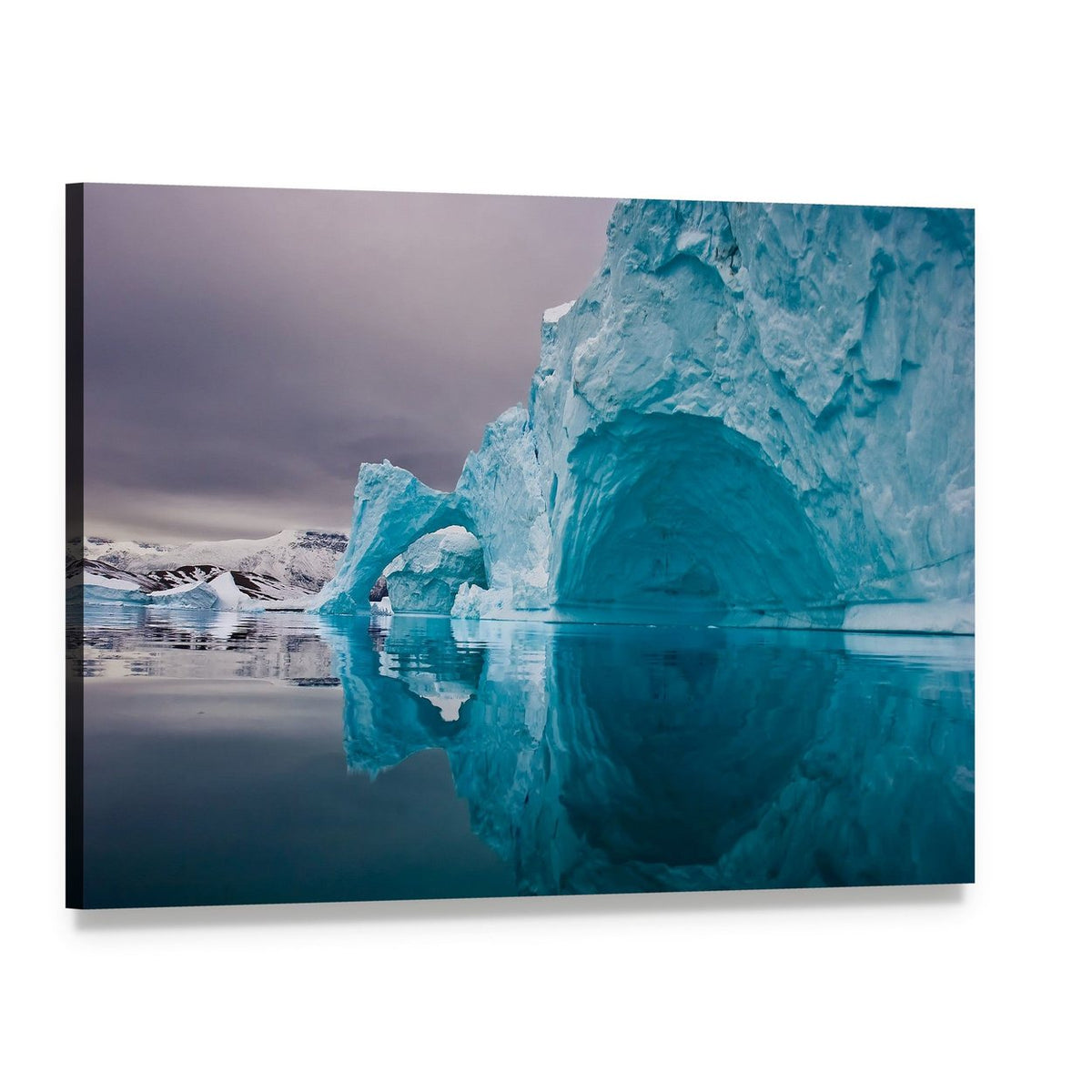 Majestic Icebergs at Sunrise Canvas Wall Art, single panel gallery wrapped canvas, angled product view