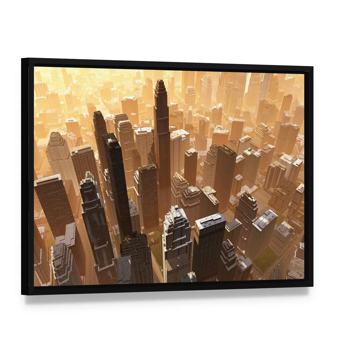 New York Downtown Canvas Wall Art, framed canvas in a black floater frame, angled product view