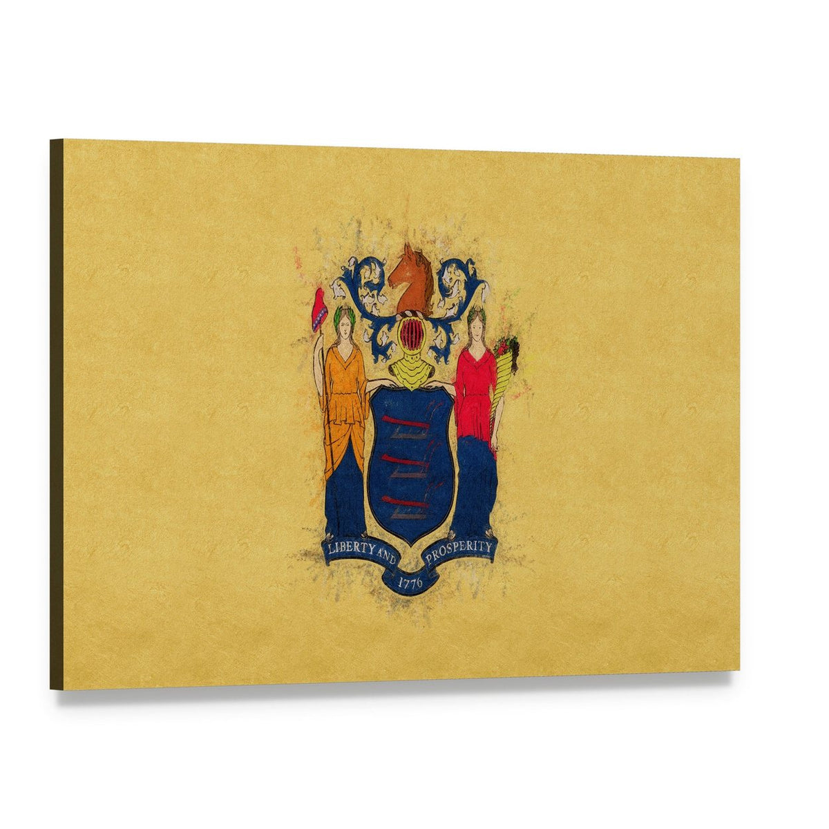 New Jersey Flag with State Seal Canvas Wall Art, single panel gallery wrapped canvas, angled product view