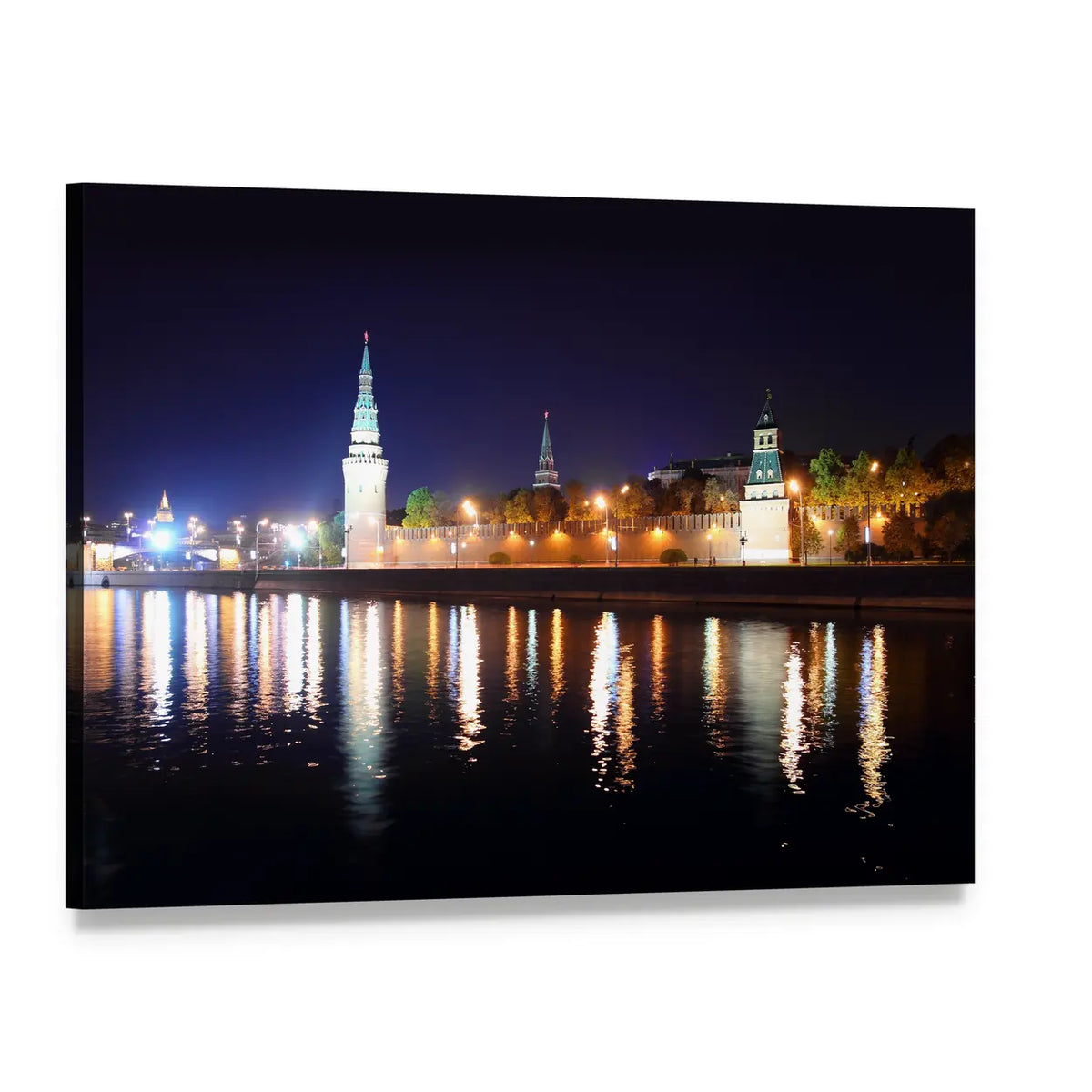 Kremlin River at Night Canvas Wall Art, single panel gallery wrapped canvas, angled product view