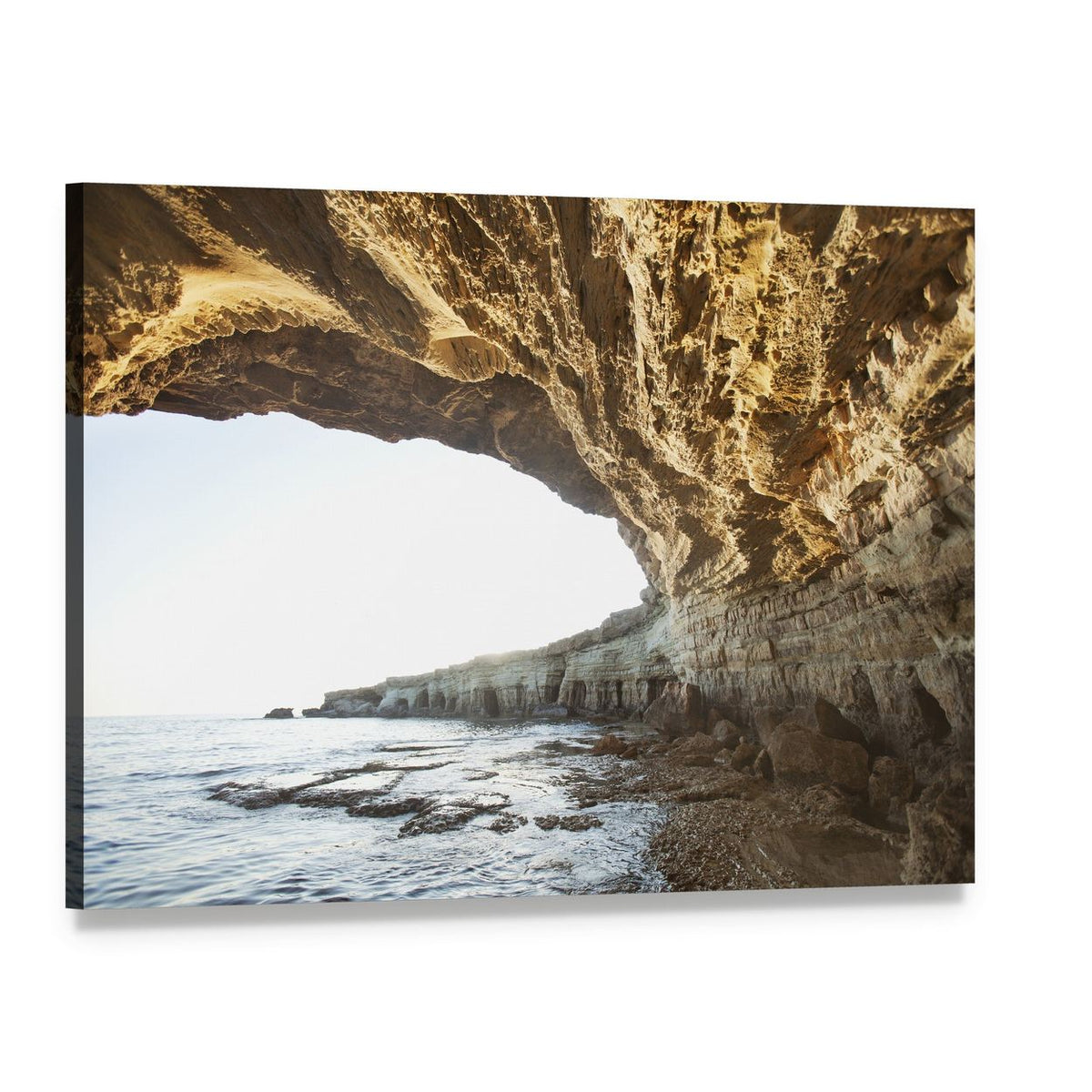 Sea Caves of Cavo Greco Canvas Wall Art, single panel gallery wrapped canvas, angled product view