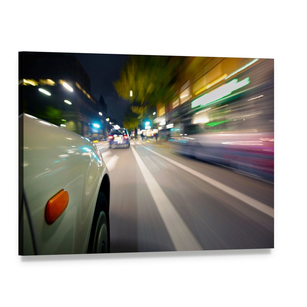 Car in Motion Blur Canvas Wall Art, single panel gallery wrapped canvas, angled product view