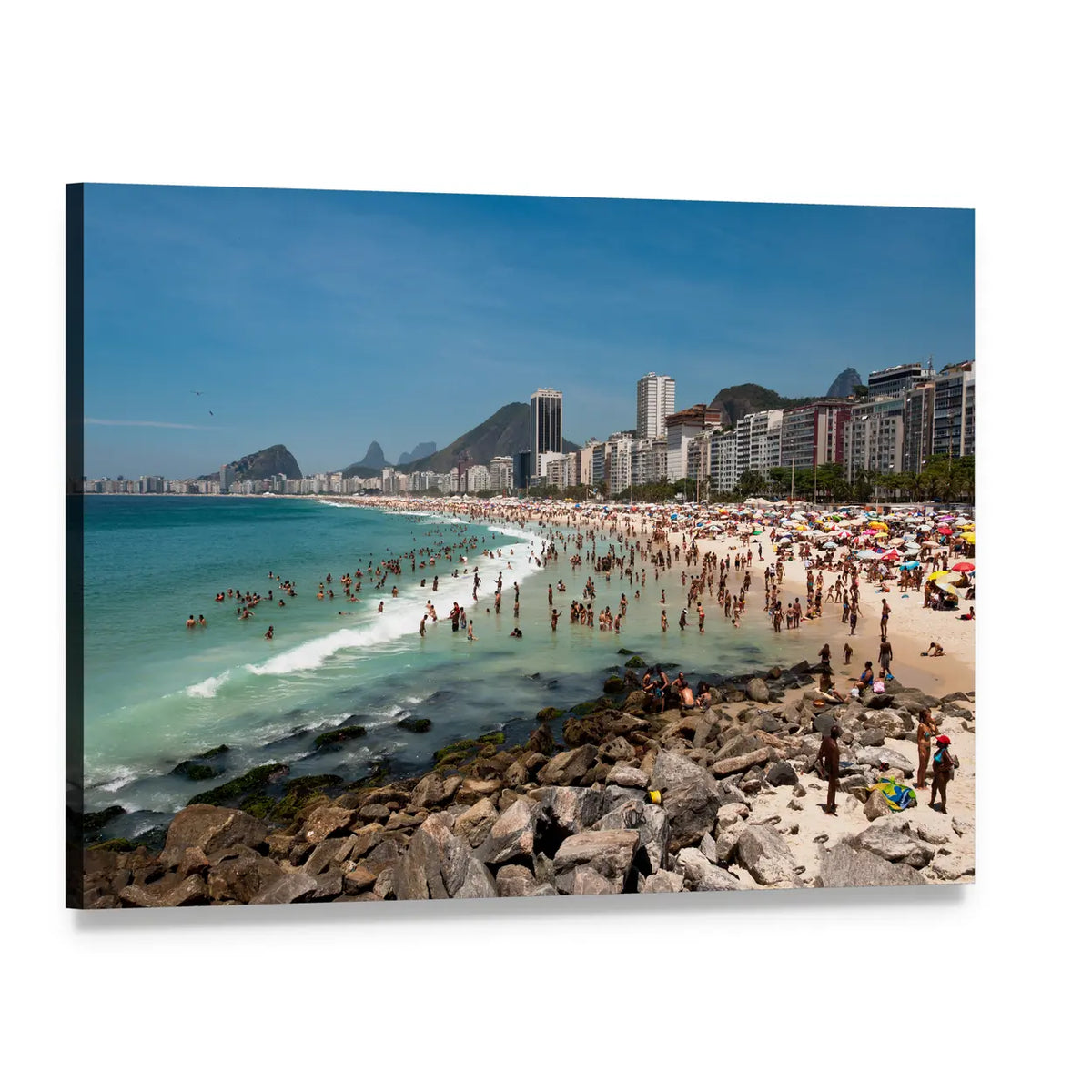 People on Copacabana Beach Canvas Wall Art, single panel gallery wrapped canvas, angled product view