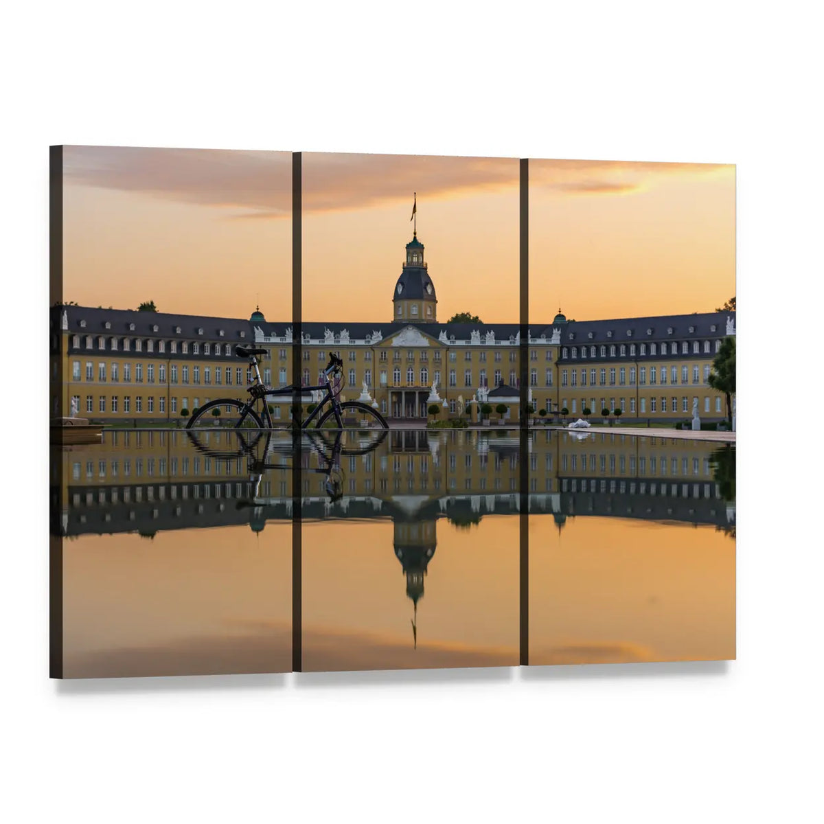 Sunset Over Karlsruhe Palace Canvas Wall Art, 3 panel 3 Horizontal layout gallery wrapped canvas set, angled product view