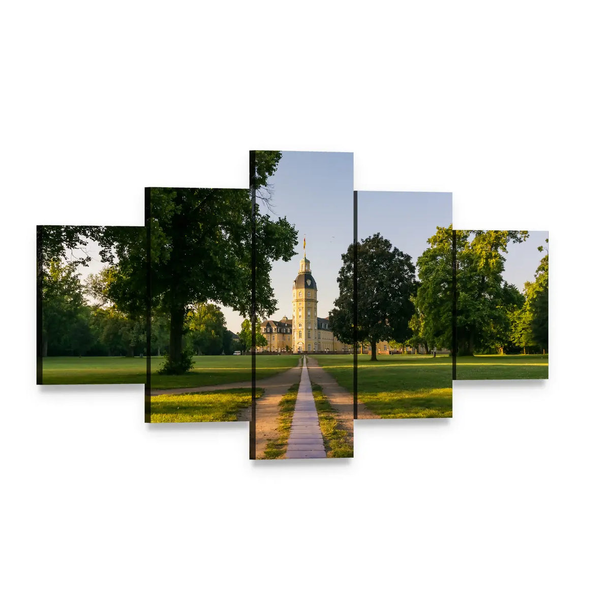 Karlsruhe Palace Tree-lined Path Canvas Wall Art, 5 panel 5 Star layout gallery wrapped canvas set, angled product view