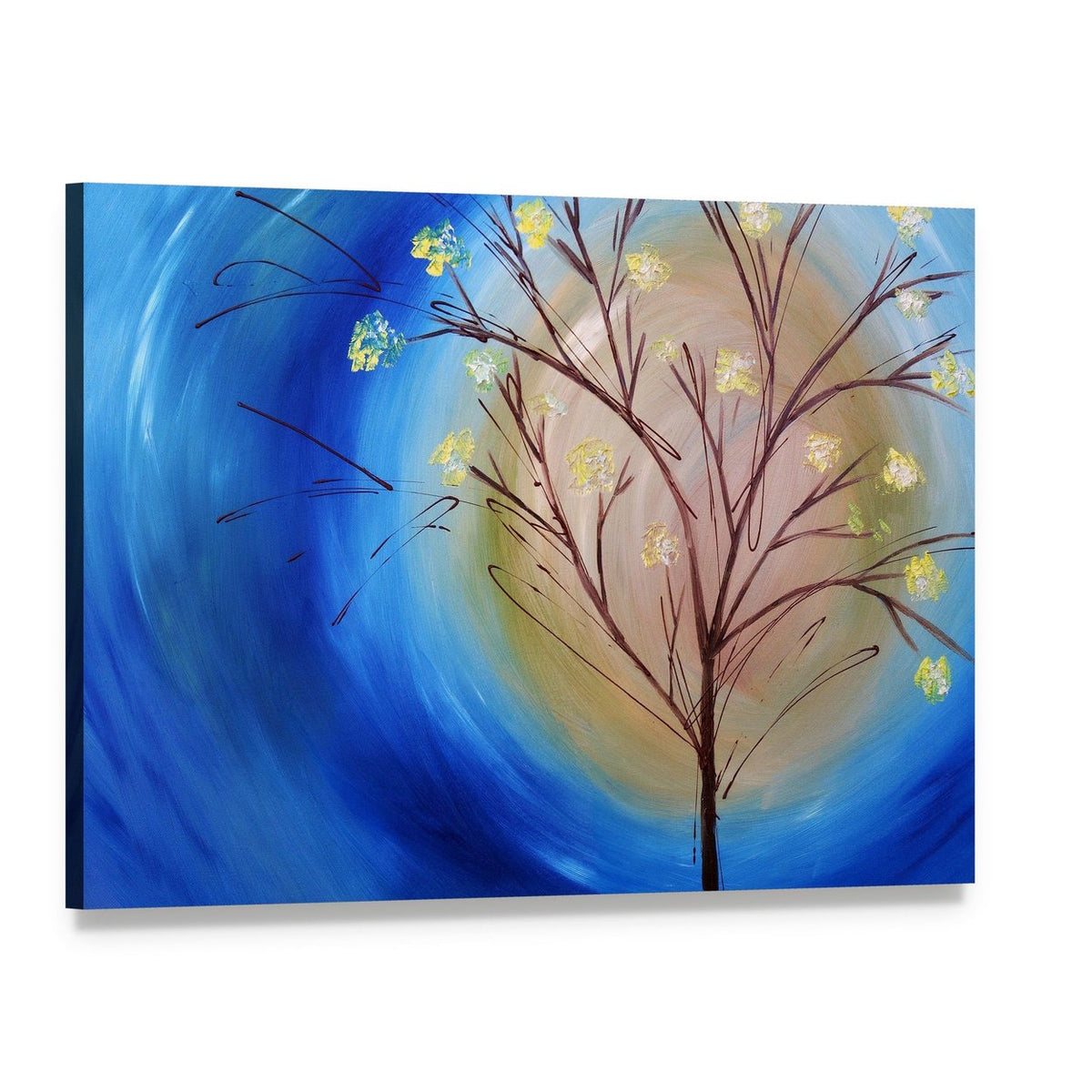 Fall Tree with Blue Swirling Sky Canvas Wall Art, single panel gallery wrapped canvas, angled product view
