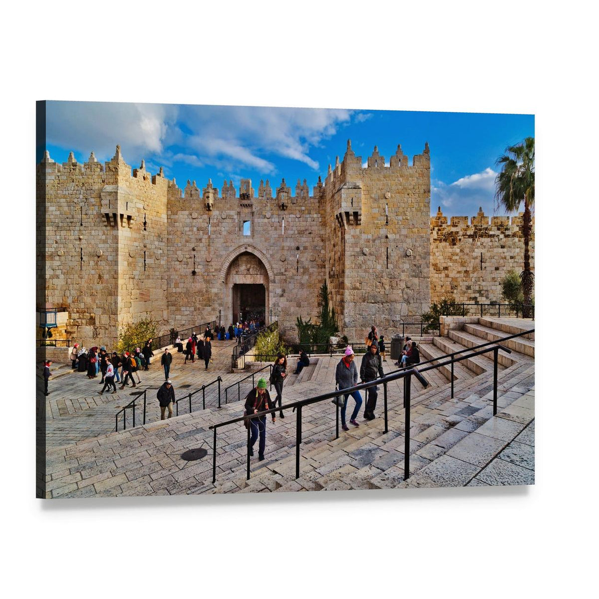 Damascus Gate Courtyard Scene Canvas Wall Art, single panel gallery wrapped canvas, angled product view