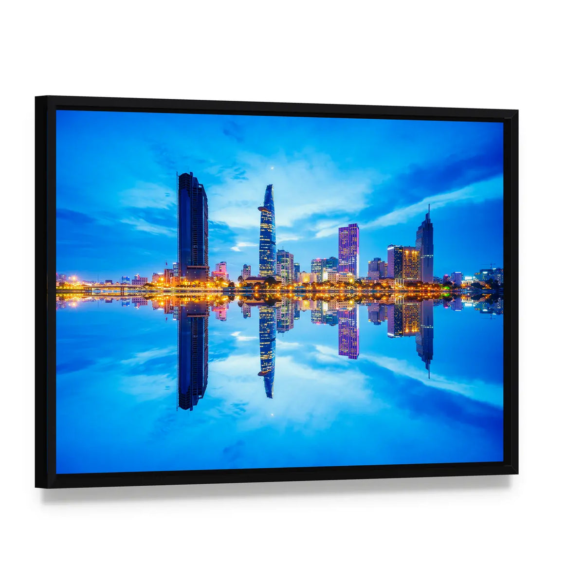 Ho Chi Minh City Canvas Wall Art, framed canvas in a black floater frame, angled product view