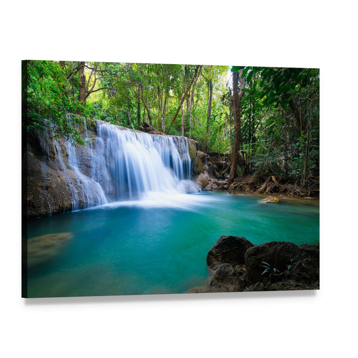Waterfall in Kanchanaburi Canvas Wall Art, single panel gallery wrapped canvas, angled product view