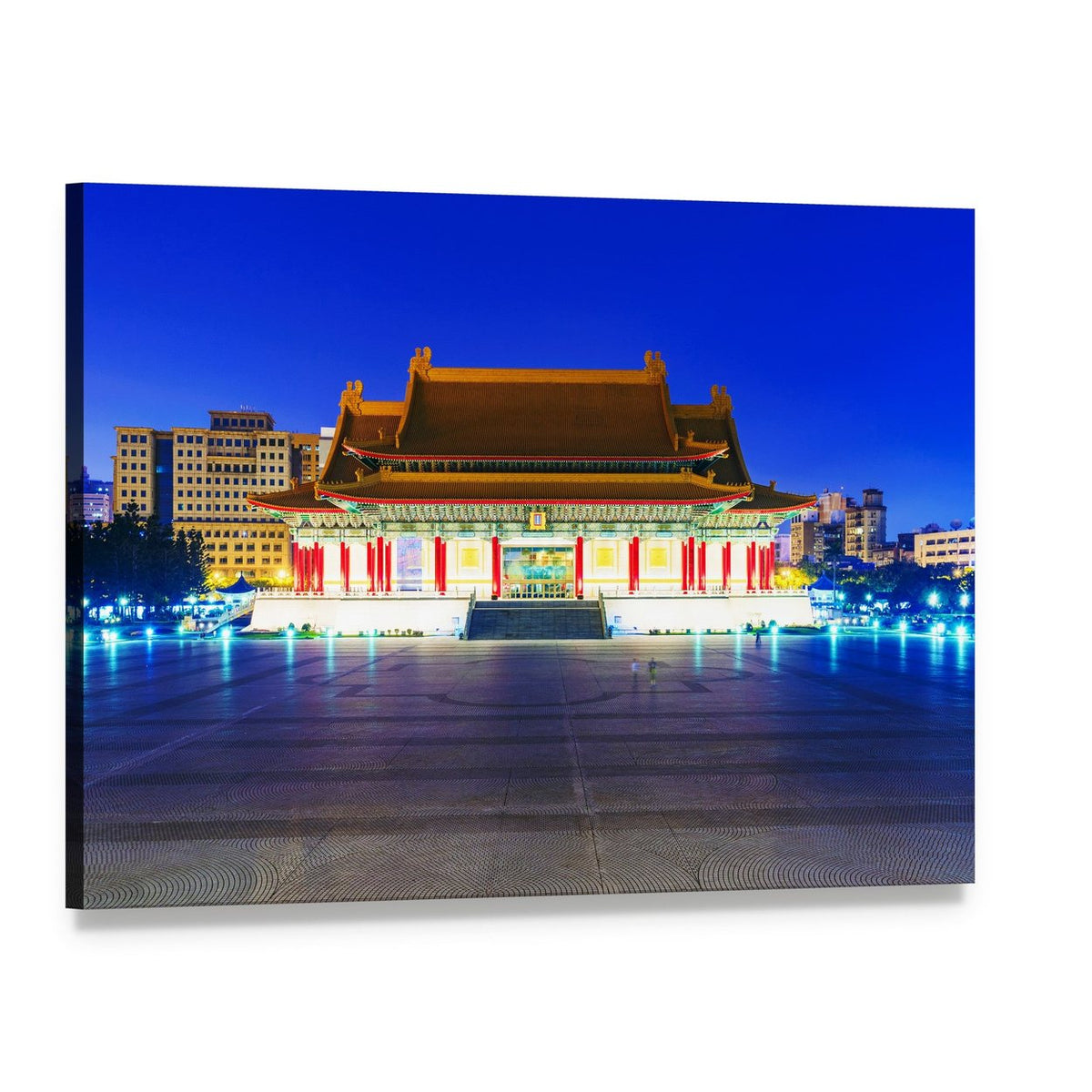 Taipei National Theater at Night Canvas Wall Art, single panel gallery wrapped canvas, angled product view