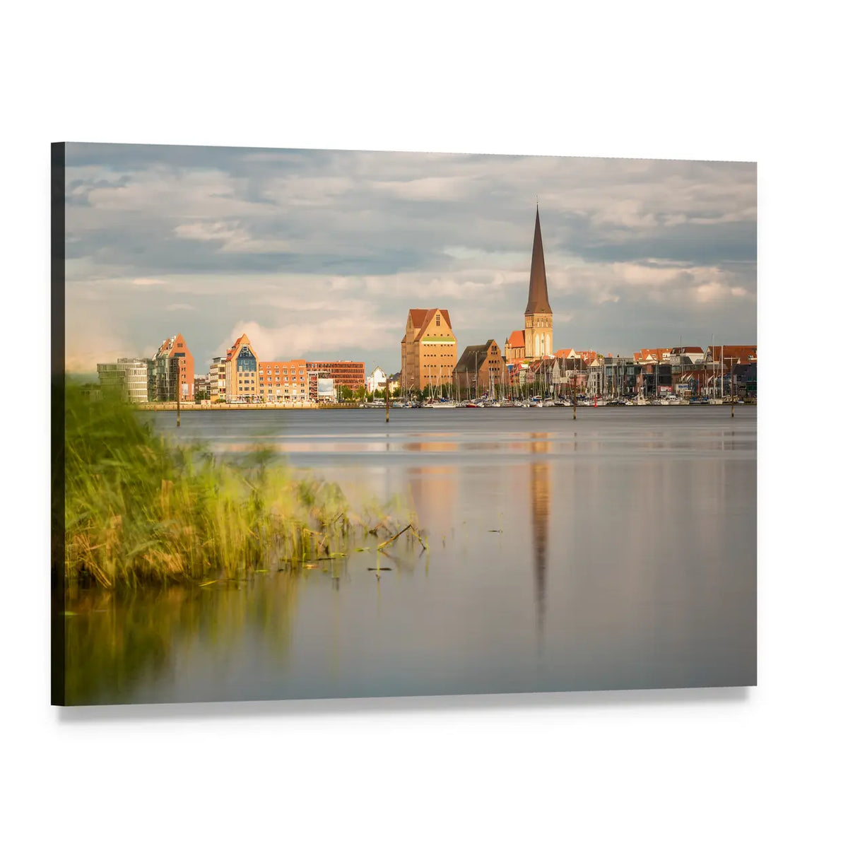 River View with Church Steeple Canvas Wall Art, single panel gallery wrapped canvas, angled product view