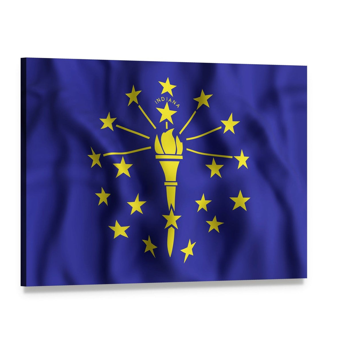 Indiana Flag with Torch and Stars Canvas Wall Art, single panel gallery wrapped canvas, angled product view