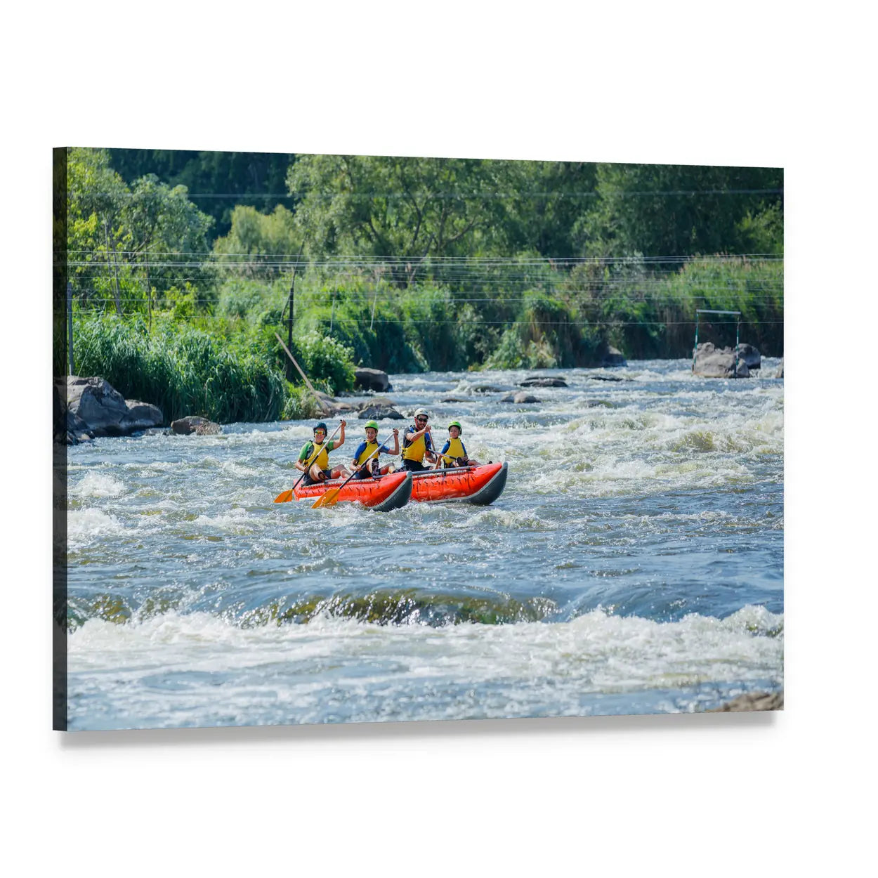 Family Whitewater Rafting Canvas Wall Art, single panel gallery wrapped canvas, angled product view