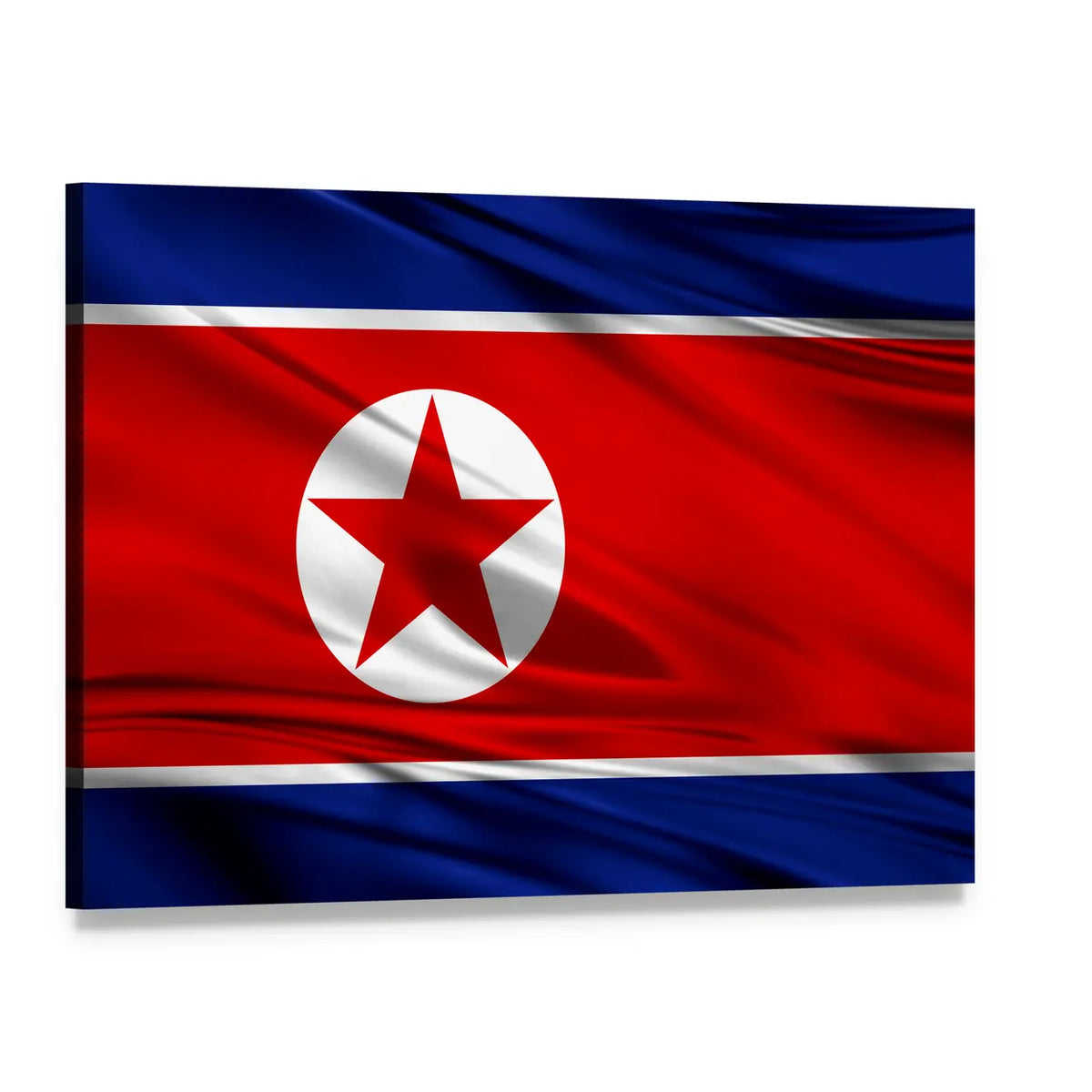 Realistic North Korean Flag Canvas Wall Art, single panel gallery wrapped canvas, angled product view