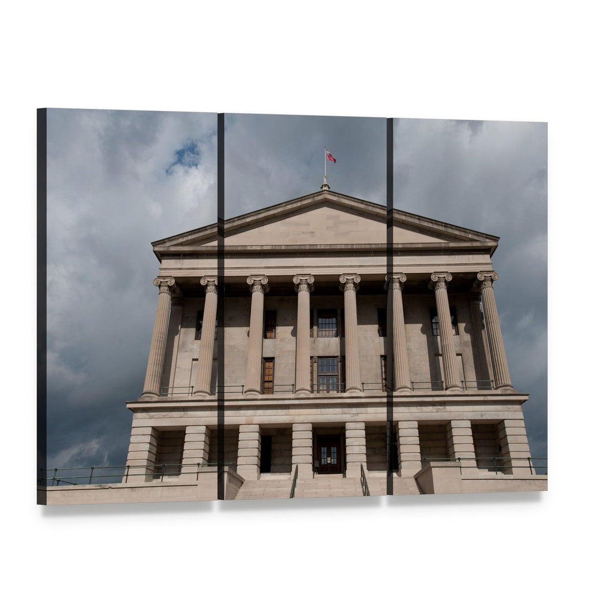 Nashville State Capitol Facade Canvas Wall Art, 3 panel 3 Horizontal layout gallery wrapped canvas set, angled product view