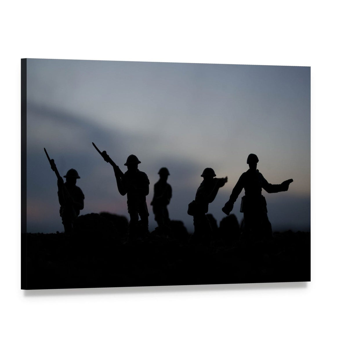 Soldiers in Formation at Dusk Canvas Wall Art, single panel gallery wrapped canvas, angled product view
