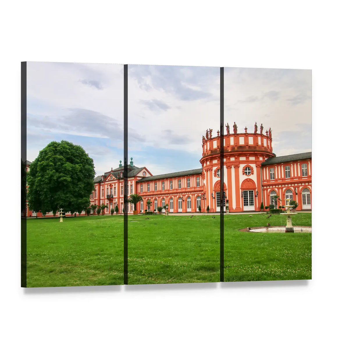 Biebrich Palace, Germany Canvas Wall Art, 3 panel 3 Horizontal layout gallery wrapped canvas set, angled product view