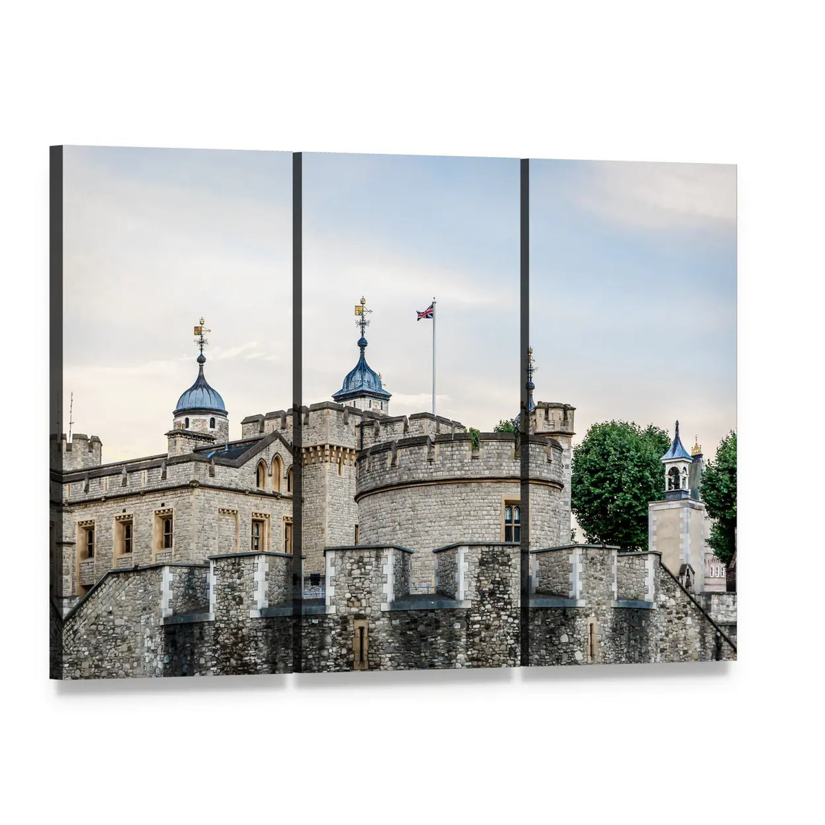 Great Stone Fortress Canvas Wall Art, 3 panel 3 Horizontal layout gallery wrapped canvas set, angled product view
